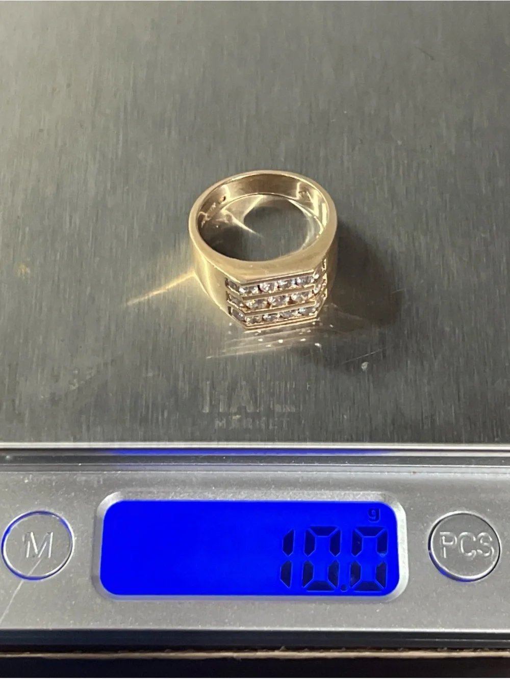 Mens 14K Yellow Gold 3 Rows of Channel-Set Genuine Diamonds Ring 1.75 Total CTW